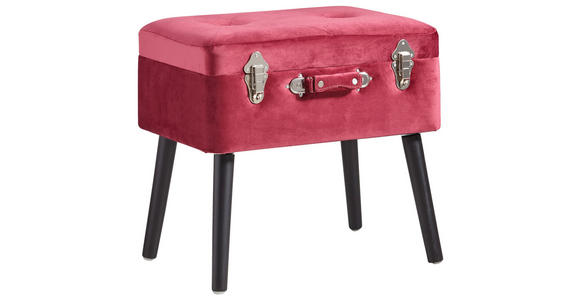 HOCKER Samt Kiefer Schwarz, Bordeaux  - Bordeaux/Schwarz, Trend, Holz/Textil (50/46/35cm) - Xora