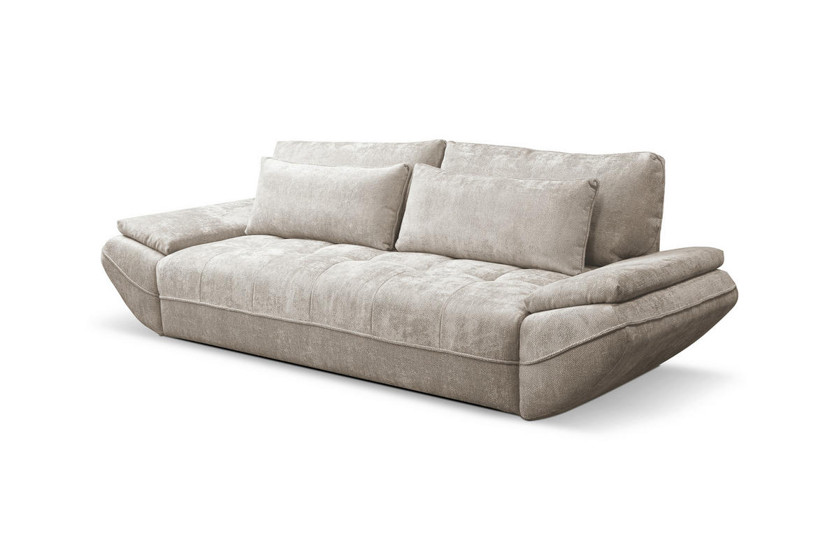 SCHLAFSOFA ELMA Struktur Sandfarben  inkl. Rückenkissen, Nierenkissen, Armlehnenkissen, Rücken echt  - Sandfarben/Schwarz, KONVENTIONELL, Holz/Kunststoff (280/73-93/107cm) - Livetastic