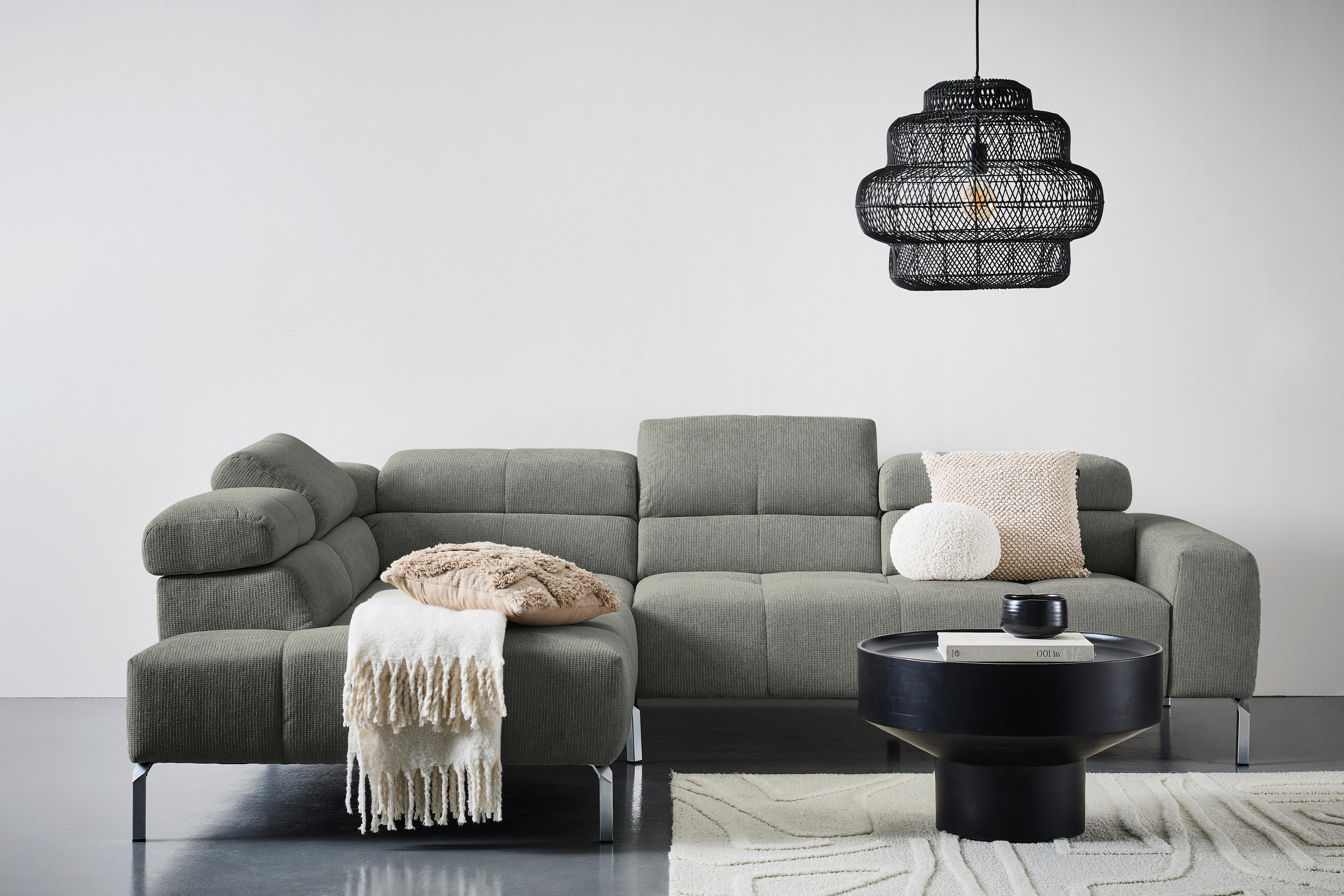 ECKSOFA in Flachgewebe Dunkelgrau  224/282 cm  - Chromfarben/Dunkelgrau, KONVENTIONELL, Textil/Metall (224/282cm) - Hom`in