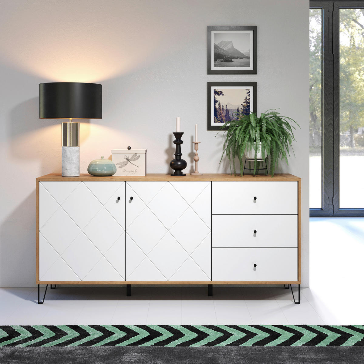 SIDEBOARD TOUCH 183/76/40 cm 3 Schublade(n)  - Schwarz/Weiß, Design, Holzwerkstoff/Kunststoff (183/76/40cm) - MID.YOU