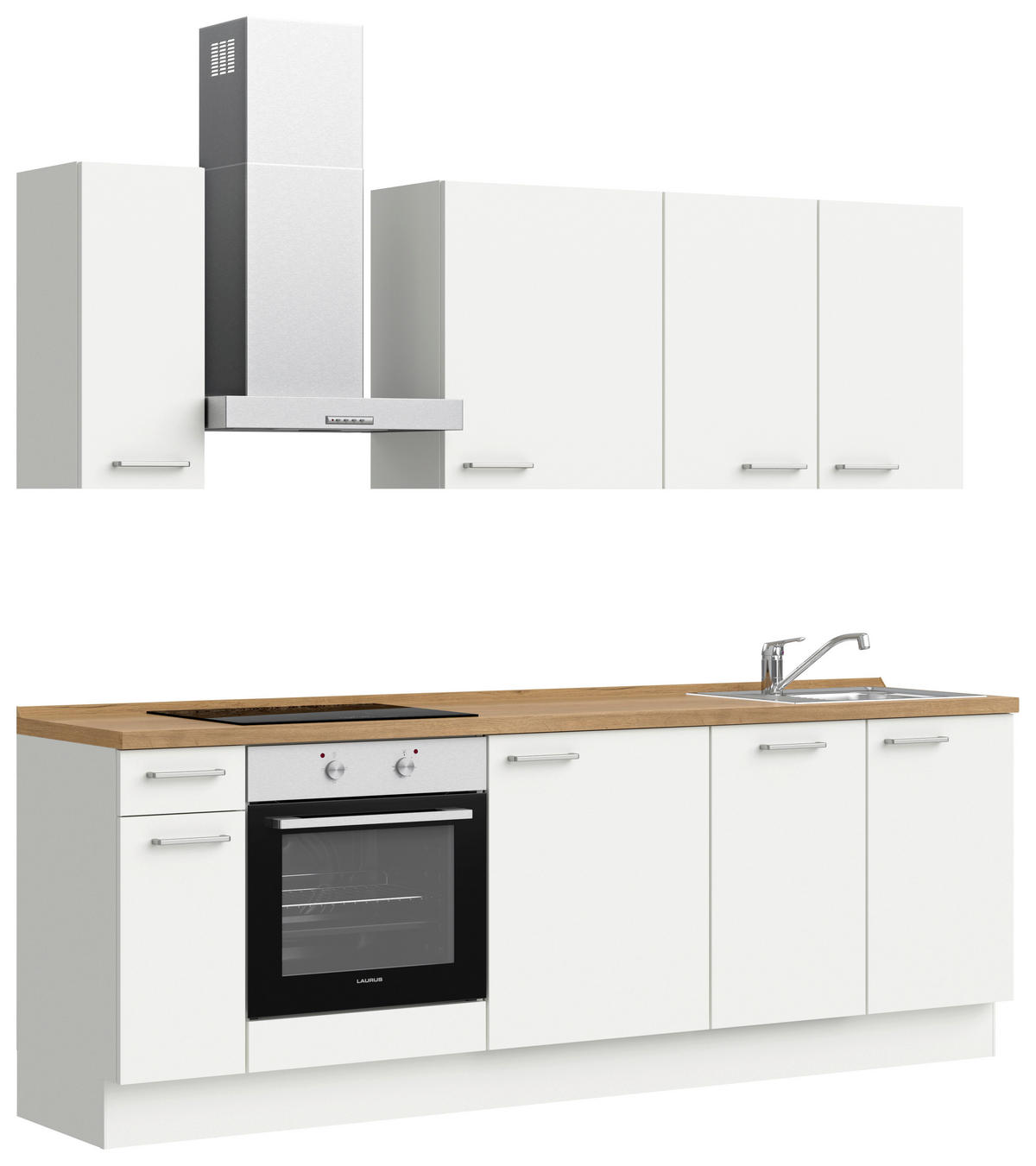 KÜCHENBLOCK Touch 240 cm  in Weiß, Eichefarben  - Edelstahlfarben/Eichefarben, MODERN, Holzwerkstoff/Metall (240cm) - Nobilia