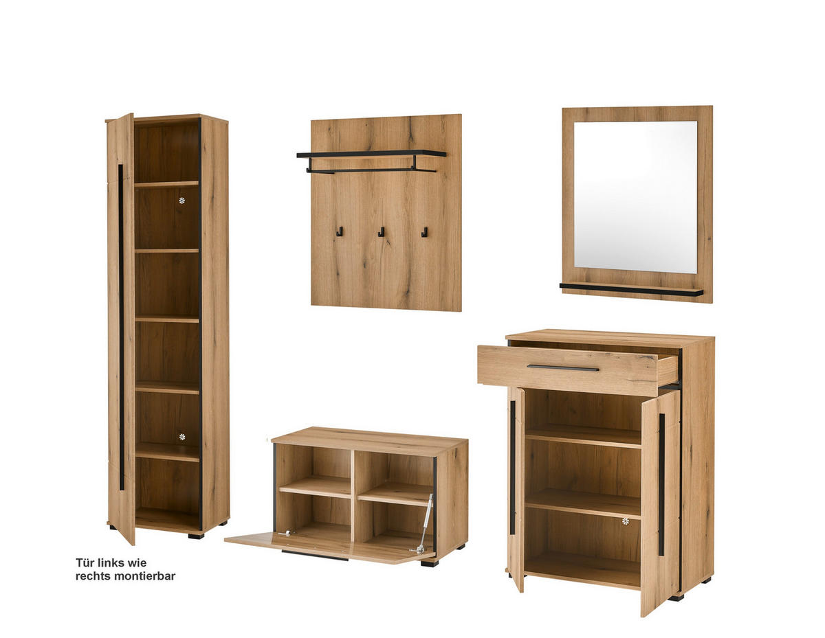 GARDEROBE 6-teilig  in 230/201/39 cm  - Eichefarben, MODERN, Holzwerkstoff (230/201/39cm) - MID.YOU