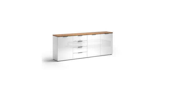 SIDEBOARD Weiß Hochglanz Oberplatte, Einlegeböden  - Eichefarben/Weiß Hochglanz, Design, Holzwerkstoff/Kunststoff (240/43/89cm) - Xora