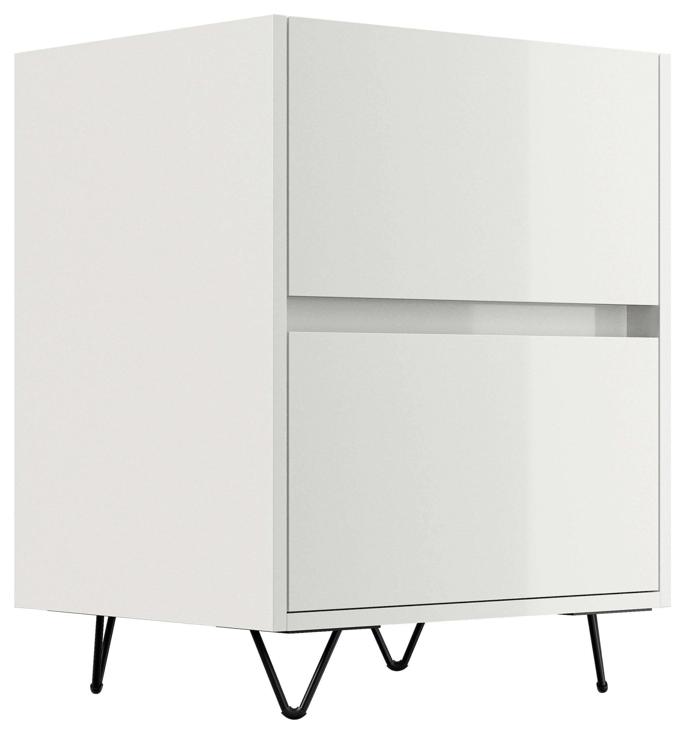 NACHTTISCH 51,2/65/42 cm  in Weiß Hochglanz  - Weiß Hochglanz/Schwarz, Basics, Holzwerkstoff/Metall (51,2/65/42cm) - MID.YOU