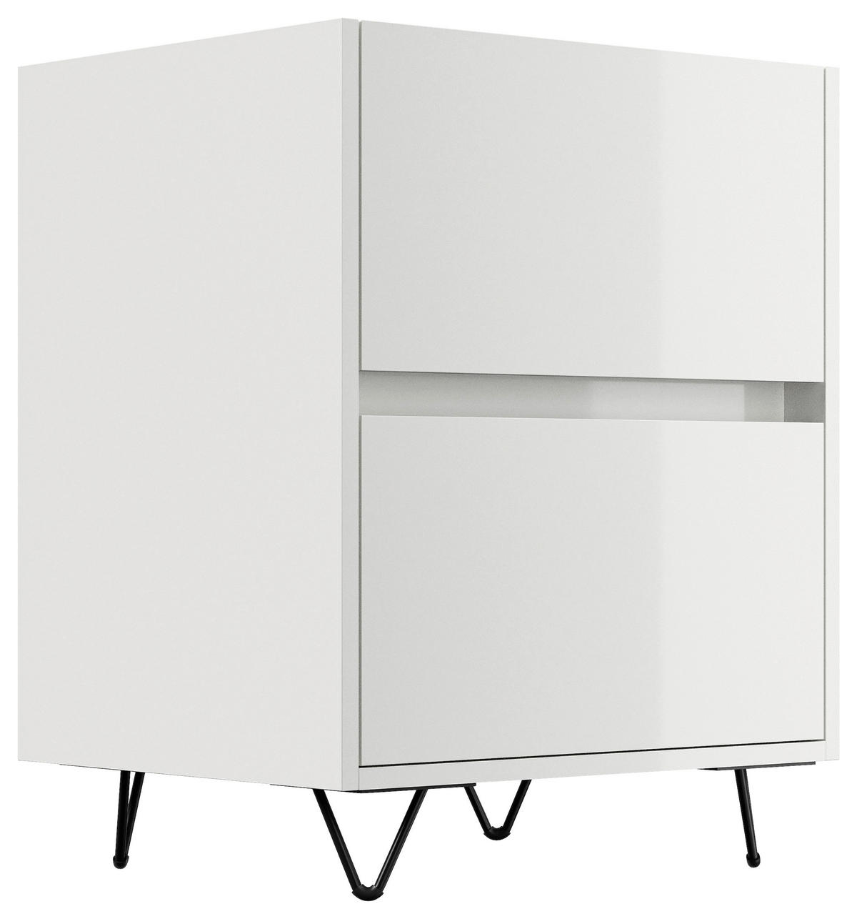 NACHTTISCH 51,2/65/42 cm  in Weiß Hochglanz  - Weiß Hochglanz/Schwarz, Basics, Holzwerkstoff/Metall (51,2/65/42cm) - MID.YOU