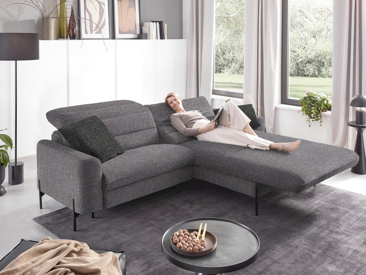 ECKSOFA in Flachgewebe Grau  - Schwarz/Grau, Design, Textil/Metall (252/191cm) - Dieter Knoll