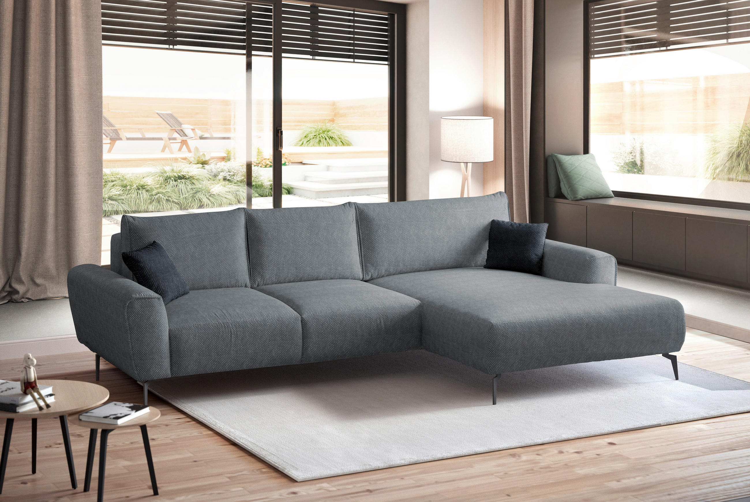ECKSOFA in Webstoff Grau  - Schwarz/Grau, Design, Textil/Metall (272/170cm) - Welnova