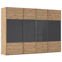 SCHWEBETÜRENSCHRANK 316/223/68 cm,  in Schwarz, Eiche Artisan, 4 Tür(en)  - Chromfarben/Schwarz, KONVENTIONELL, Glas/Holzwerkstoff (316/223/68cm) - Novel
