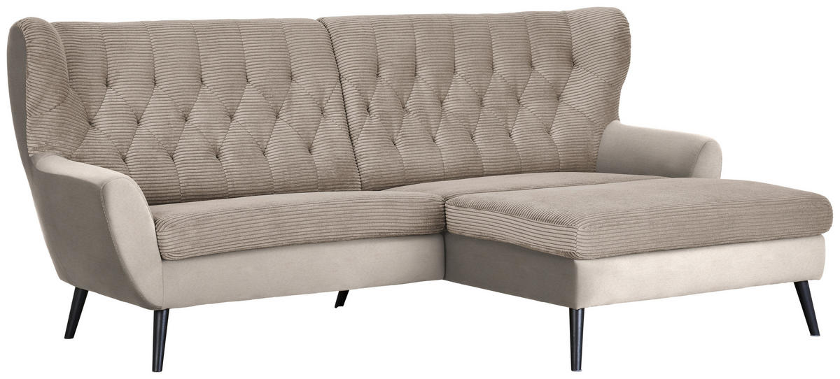 ECKSOFA in Cord Beige  237/165 cm  - Beige/Schwarz, Design, Holz/Textil (237/165cm) - Stylife