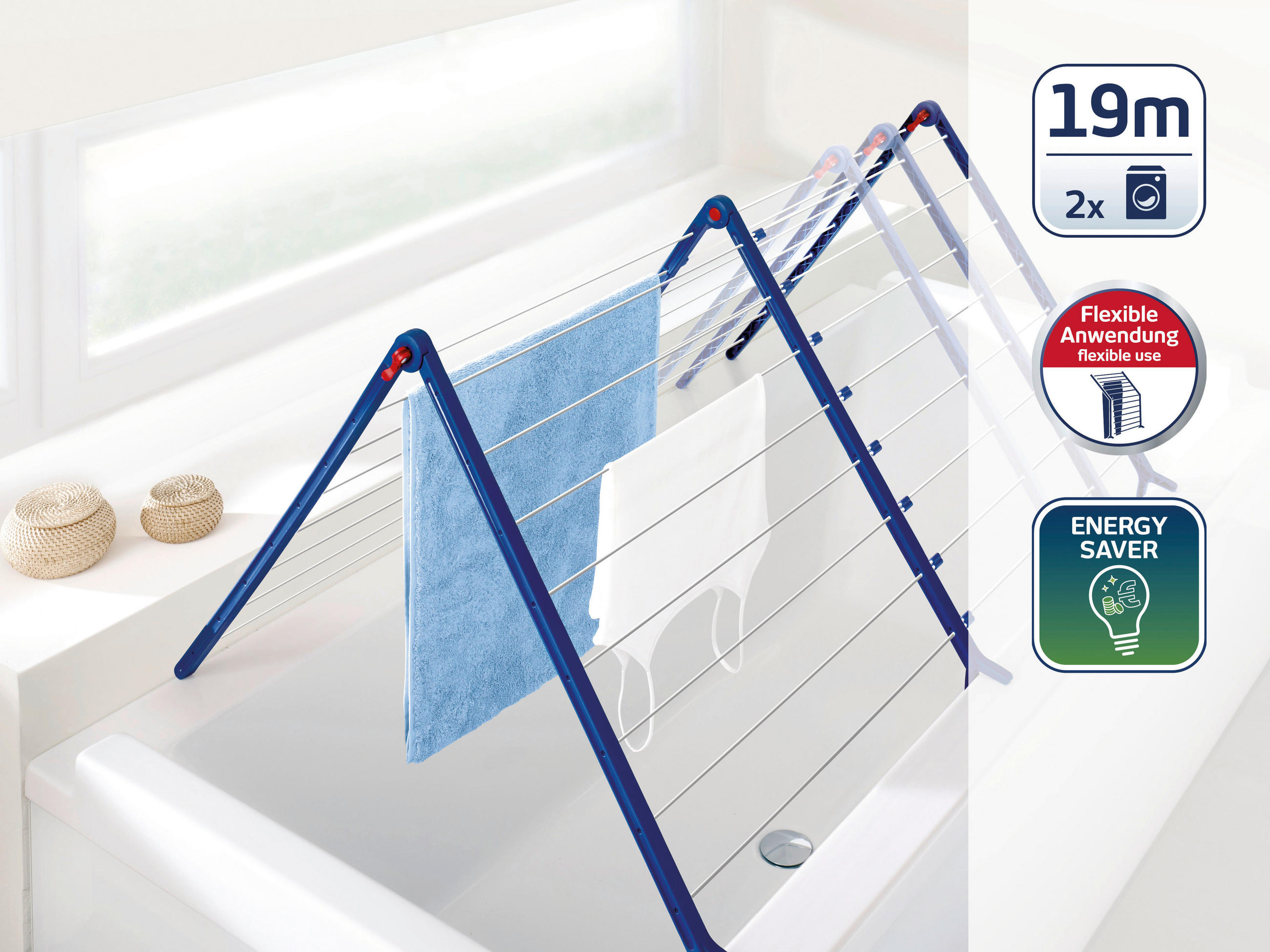 BADEWANNENTROCKNER Pegasus Bath 190 Ext. 96/68/70 cm  - Blau/Weiß, Basics, Kunststoff (96/68/70cm) - Leifheit