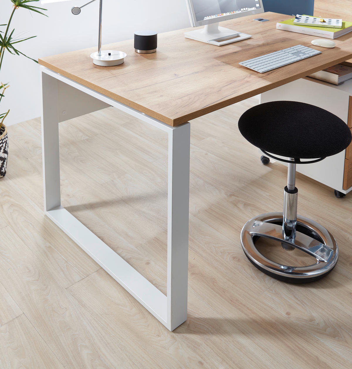 SCHREIBTISCH 158/79/75 cm  in Weiß, Eichefarben  - Eichefarben/Weiß, Design, Holzwerkstoff/Metall (158/79/75cm) - Germania