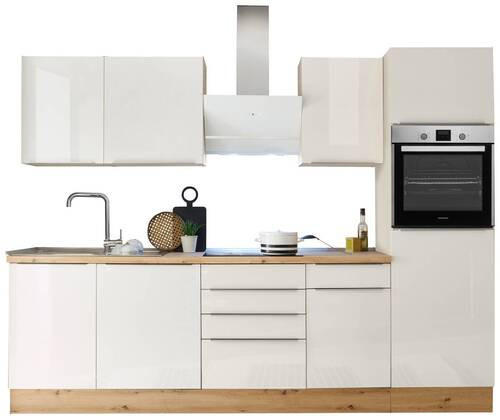 KÜCHENBLOCK 280 cm   in Weiß, Eiche Artisan, Weiß Hochglanz  - Weiß Hochglanz/Alufarben, LIFESTYLE, Holzwerkstoff/Kunststoff (280cm) - Respekta