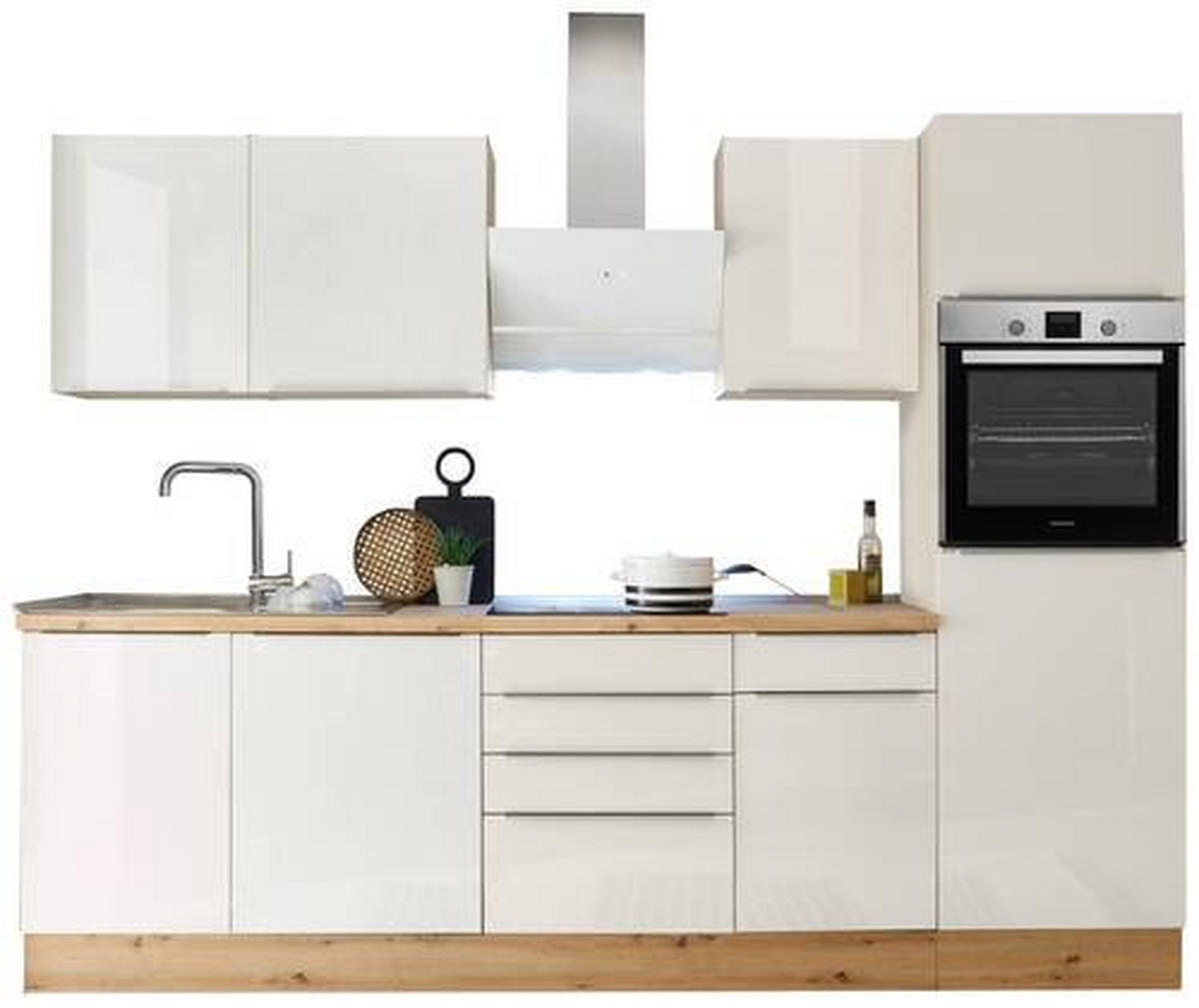 MODULKÖK 280 cm   i vit, ek Artisan, vit högglans  - vit/aluminiumfärg, Lifestyle, trämaterial/plast (280cm) - Respekta