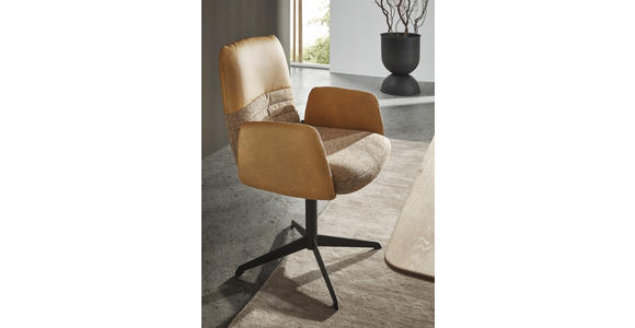 ARMLEHNSTUHL  in Stahl Flachgewebe Echtleder pigmentiert  - Rostfarben/Cognac, Design, Leder/Textil (64/93/69cm) - Dieter Knoll
