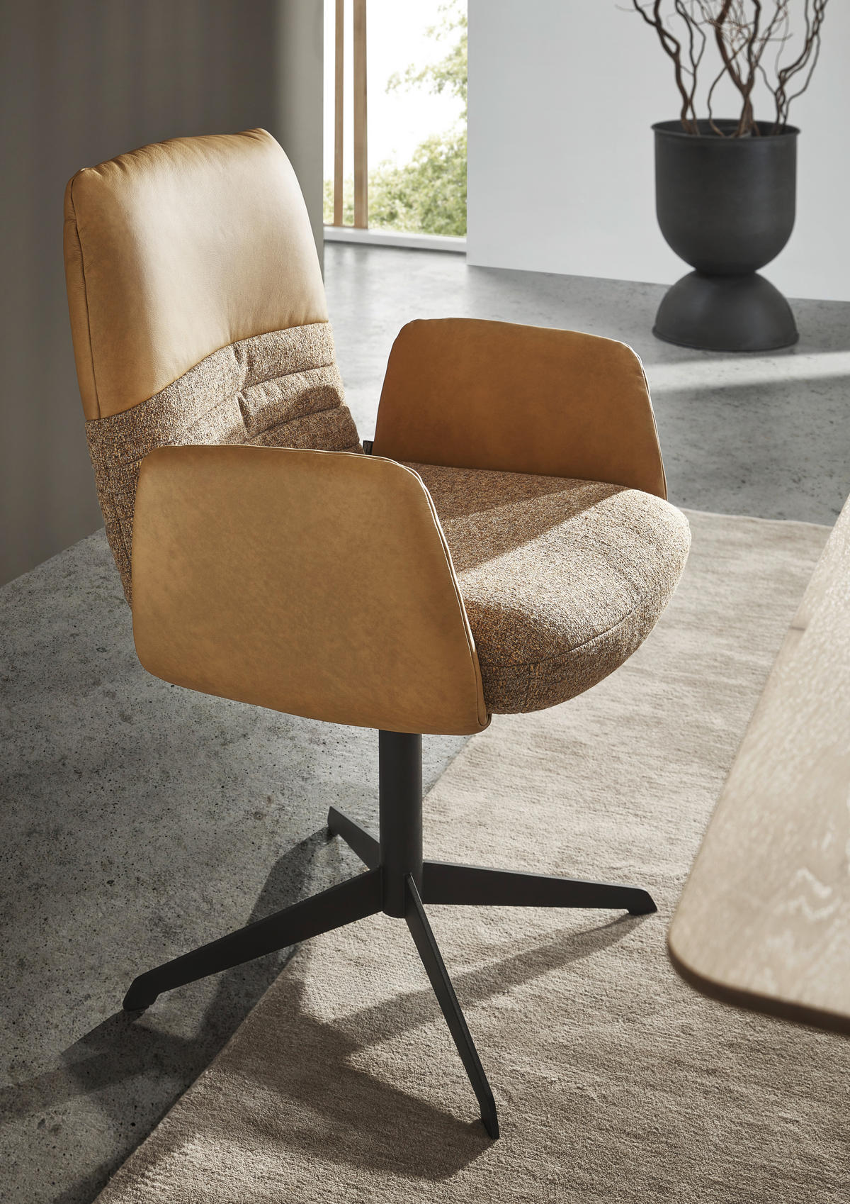 ARMLEHNSTUHL  in Stahl Flachgewebe Echtleder pigmentiert  - Rostfarben/Cognac, Design, Leder/Textil (64/93/69cm) - Dieter Knoll