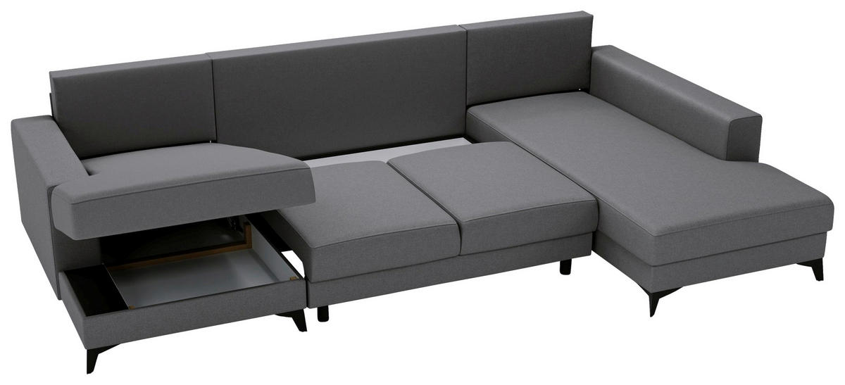 WOHNLANDSCHAFT in Flachgewebe Grau  - Schwarz/Grau, Design, Textil/Metall (156/339/190cm) - Livetastic