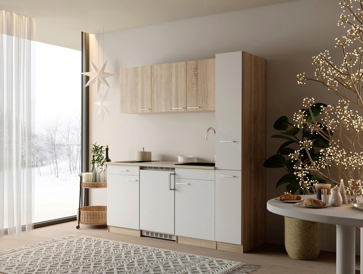 KUHINJSKI BLOK - barve hrasta/bela, Design, umetna masa/leseni material (180cm) - Respekta
