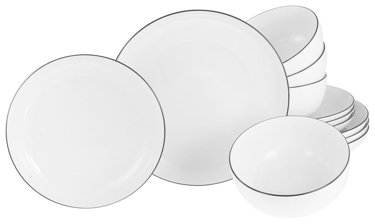 TAFELSERVICE Allround Black Line 12-teilig  - Schwarz/Weiß, Design, Keramik - Creatable