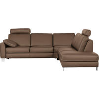 ECKSOFA Echtleder Grau  - Chromfarben/Beige, Konventionell, Leder/Metall (272/245cm) - Valdera