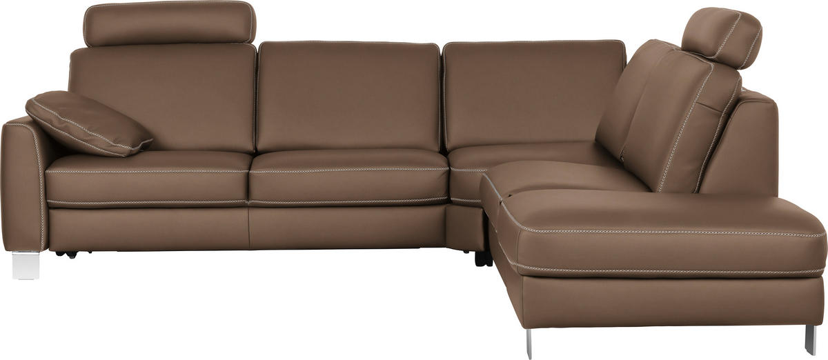 ECKSOFA Echtleder Grau  - Chromfarben/Beige, Konventionell, Leder/Metall (272/245cm) - Valdera