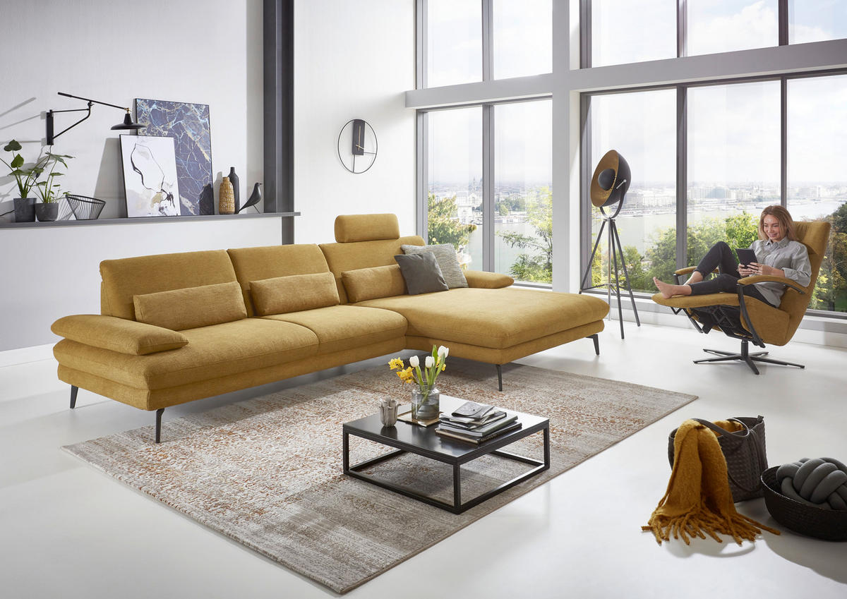 ECKSOFA in Chenille Currygelb  - Currygelb/Schwarz, Design, Textil/Metall (310/180cm) - Dieter Knoll