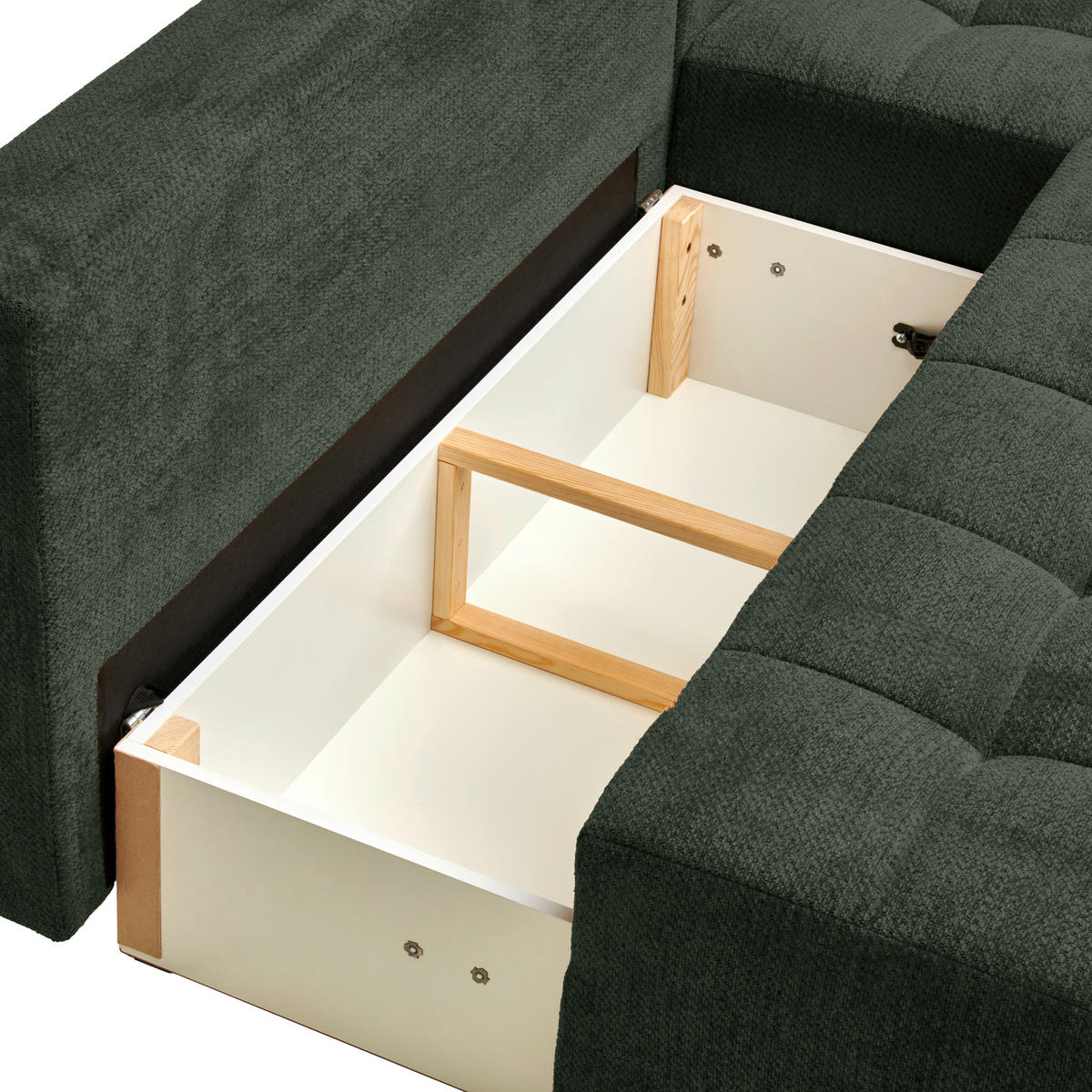 ECKSOFA in Chenille Dunkelgrün  - Dunkelgrün/Schwarz, MODERN, Kunststoff/Textil (204/145cm) - home24