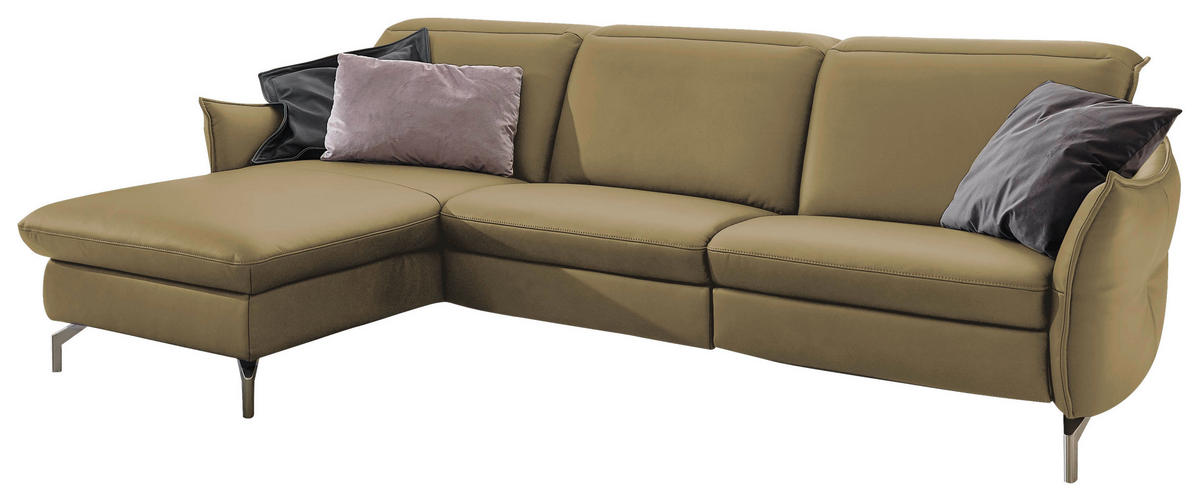 ECKSOFA in Lederlook (vegan) Olivgrün  - Olivgrün/Nickelfarben, Modern, Textil/Metall (179/233cm) - Livetastic