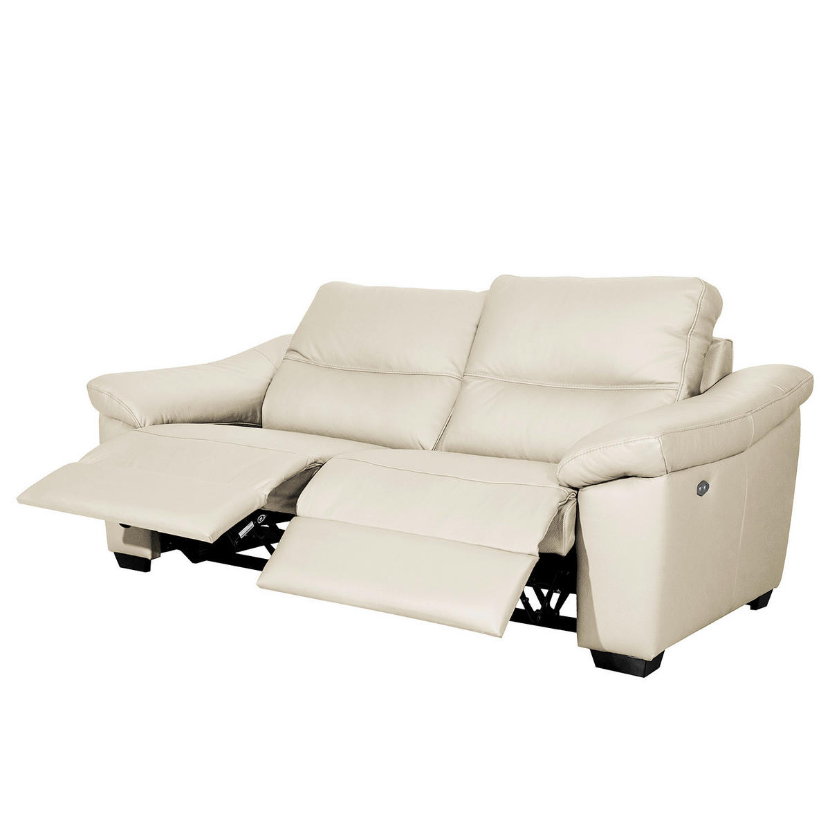 2,5-SITZER  in Echtleder Creme   - Creme/Schwarz, Design, Leder/Holz (214/97/97cm) - Livetastic