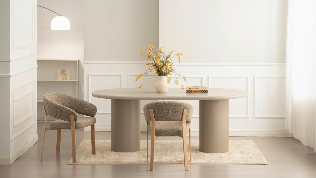 ESSTISCH 200/100/75 cm Nachbildung  Holzwerkstoff oval Greige  - Greige, Design, Holzwerkstoff (200/100/75cm) - Milino