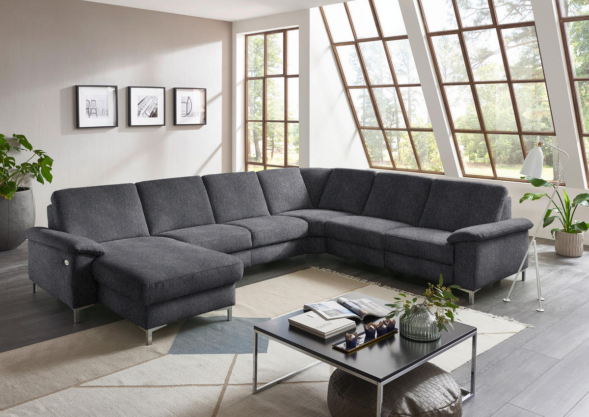 WOHNLANDSCHAFT in Chenille Dunkelgrau  - Dunkelgrau/Alufarben, Design, Textil/Metall (170/333/265cm) - Dieter Knoll
