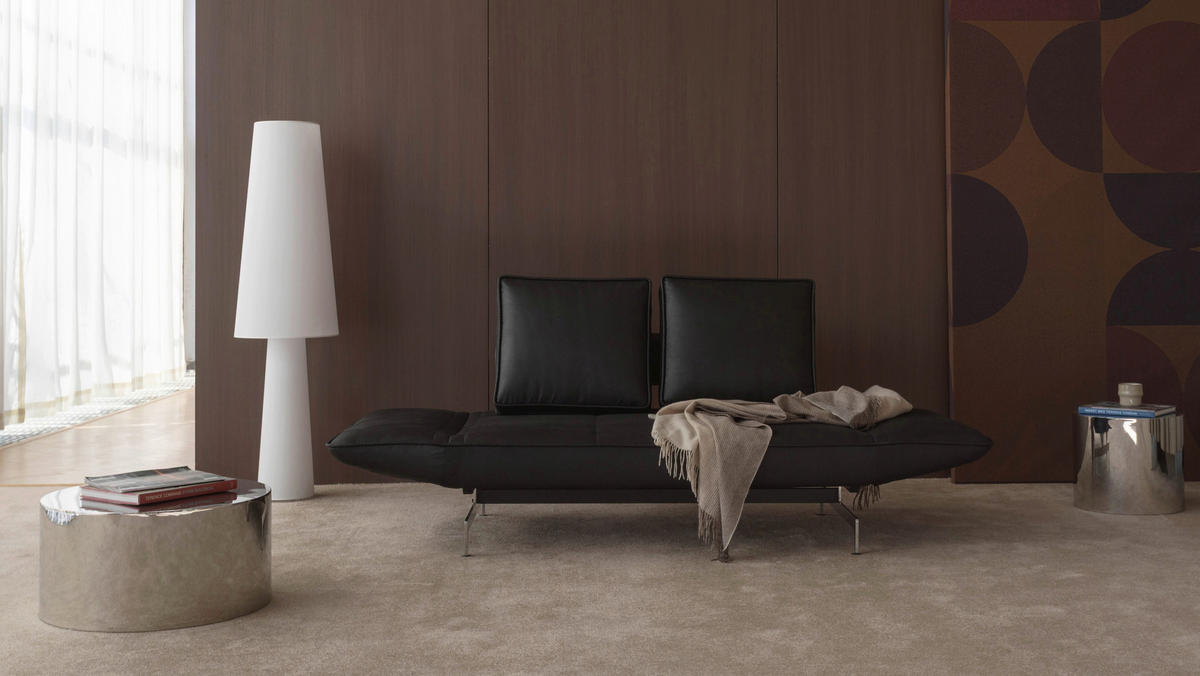 SCHLAFSOFA Lederlook Schwarz  - Chromfarben/Schwarz, Design, Textil/Metall (178/83/93cm) - Niels Andersson