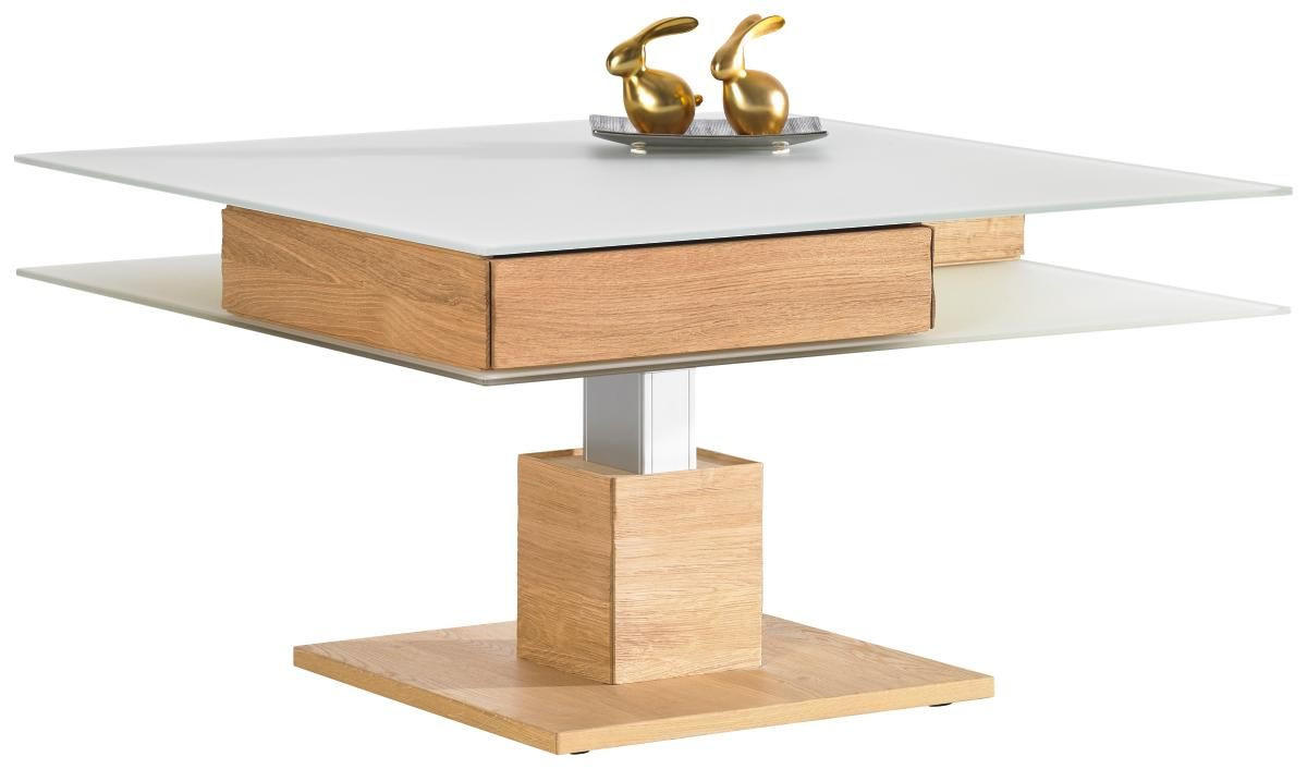 COUCHTISCH Wildeiche furniert Farbglas 90/90/35,5 cm quadratisch Weiß, Eichefarben  - Eichefarben/Weiß, Design, Glas/Holz (90/90/35,5cm) - Voglauer