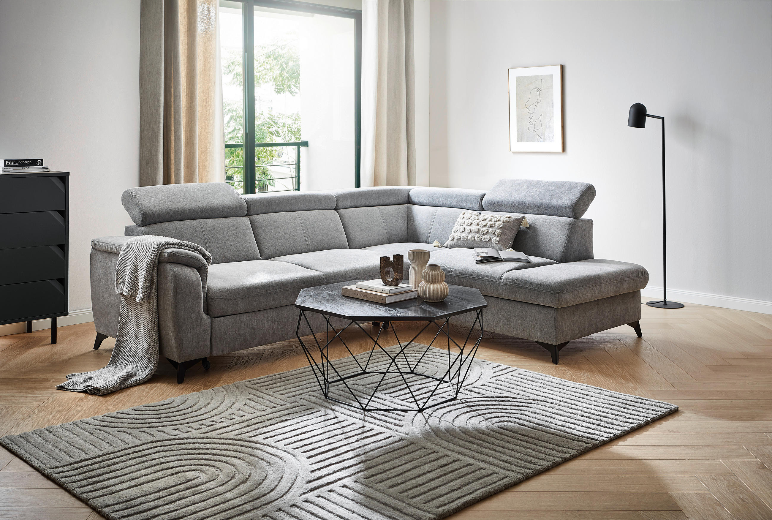 ECKSOFA Grau Chenille  - Schwarz/Grau, Design, Textil/Metall (203/260cm) - Stylife