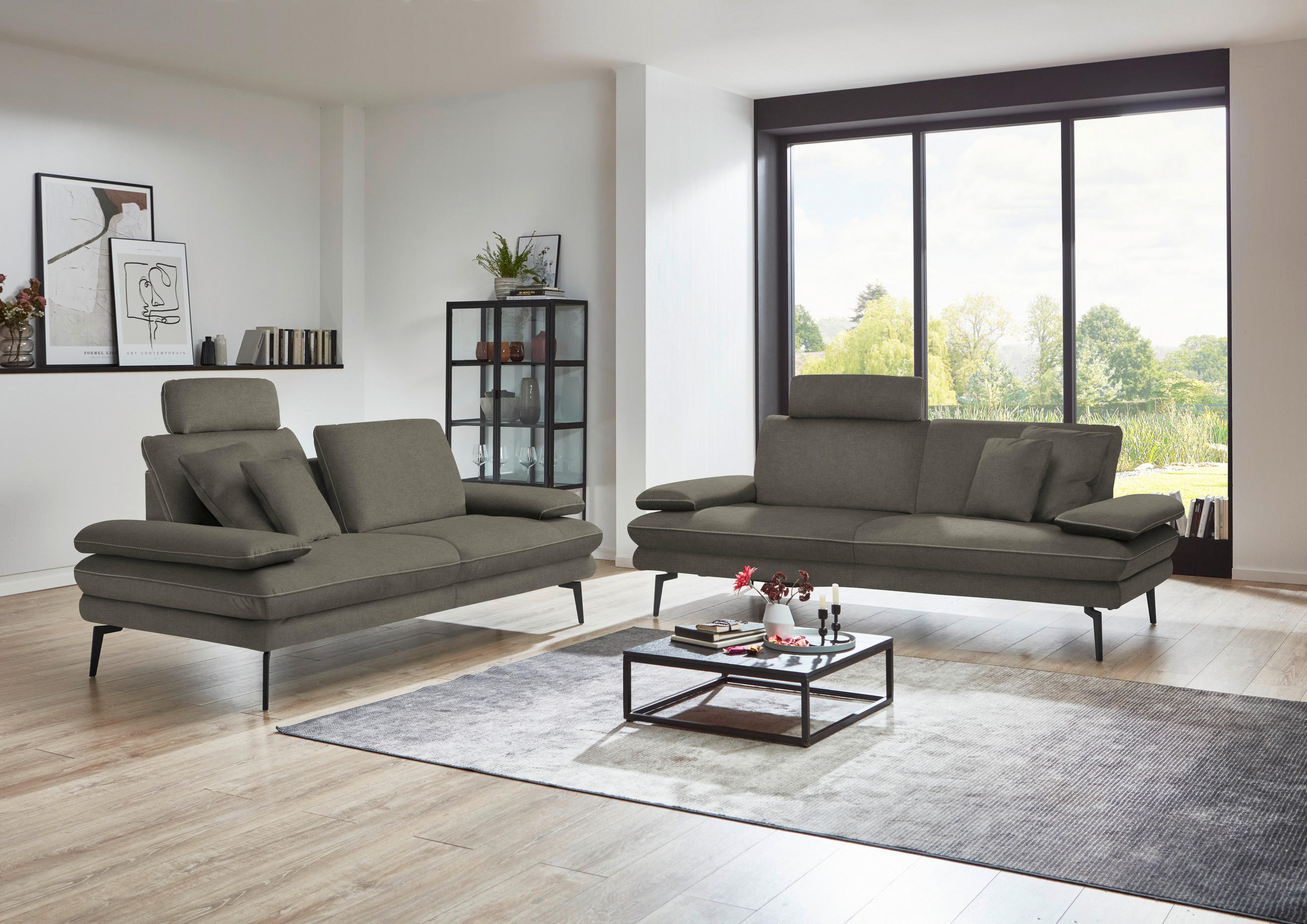 2,5-SITZER in Velours Grau  - Beige/Schwarz, Design, Textil/Metall (196/89/104cm) - Dieter Knoll