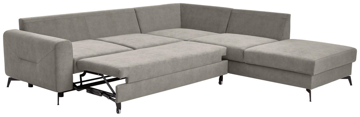 ECKSOFA Hellgrau Chenille  - Hellgrau/Schwarz, KONVENTIONELL, Textil/Metall (275/257cm) - Carryhome