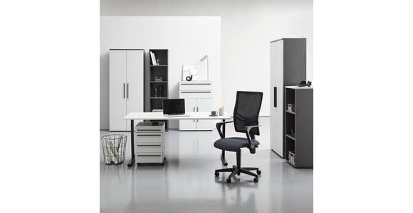 SCHREIBTISCH 160/80/70-80 cm in Hellgrau - Hellgrau/Schwarz, MODERN, Holzwerkstoff/Metall (160/80/70-80cm) - Novel