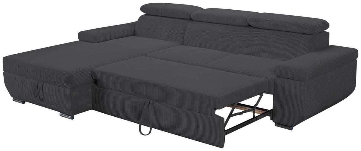 ECKSOFA LARS Anthrazit Cord  - Chromfarben/Anthrazit, Design, Kunststoff/Textil (168/268cm) - Livetastic