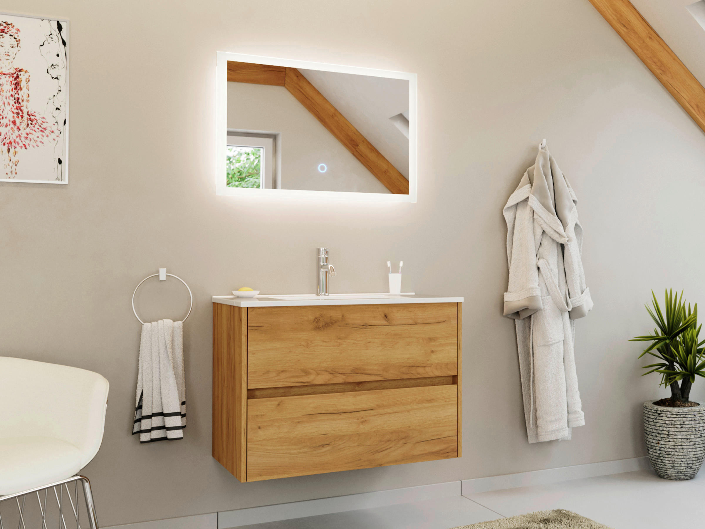 BADEZIMMER 2-teilig  in 80 cm  - Eichefarben/Weiß, Basics, Keramik/Holzwerkstoff (80cm) - MID.YOU