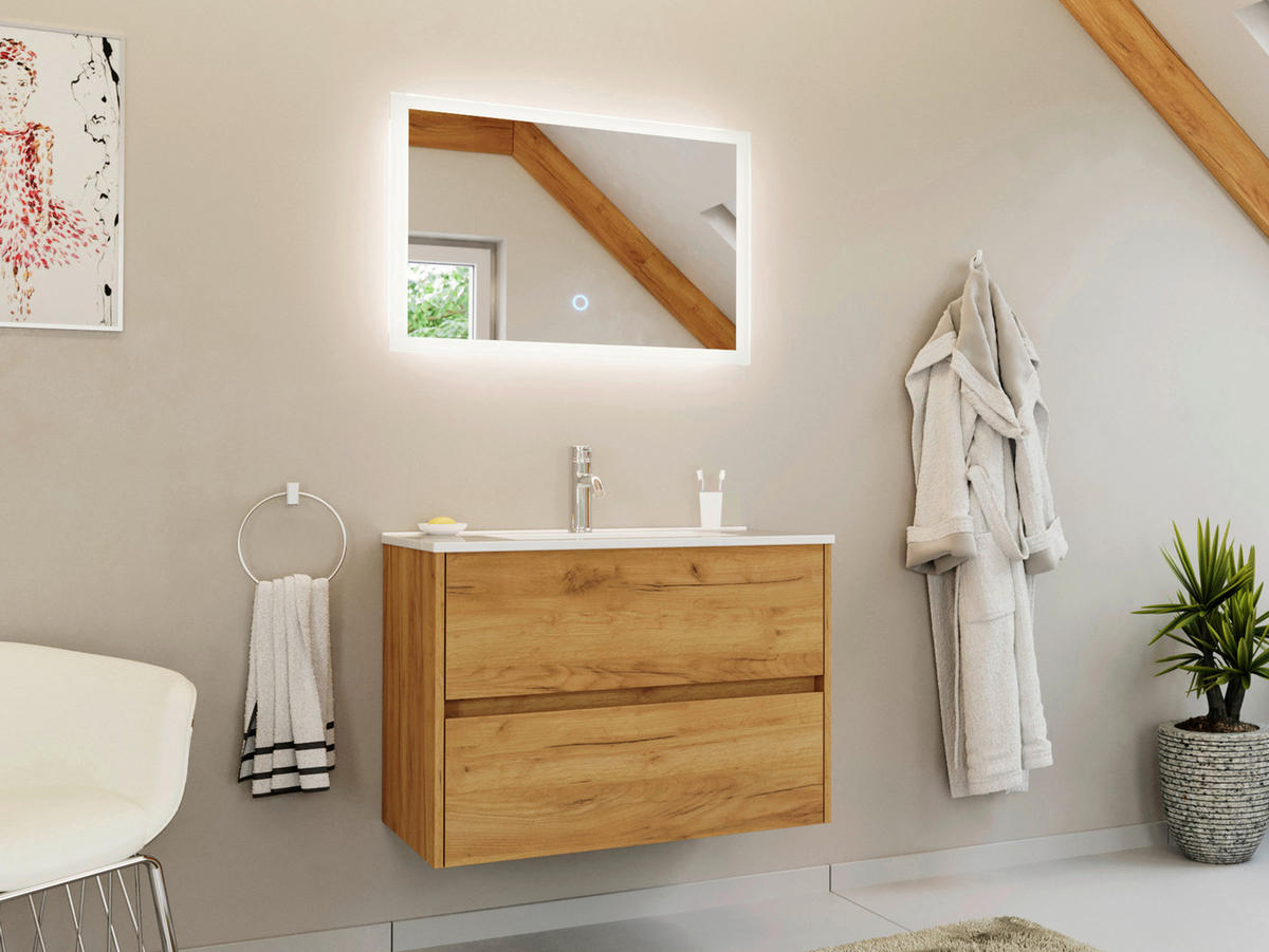 BADEZIMMER 2-teilig  in 80 cm  - Eichefarben/Weiß, Basics, Keramik/Holzwerkstoff (80cm) - MID.YOU
