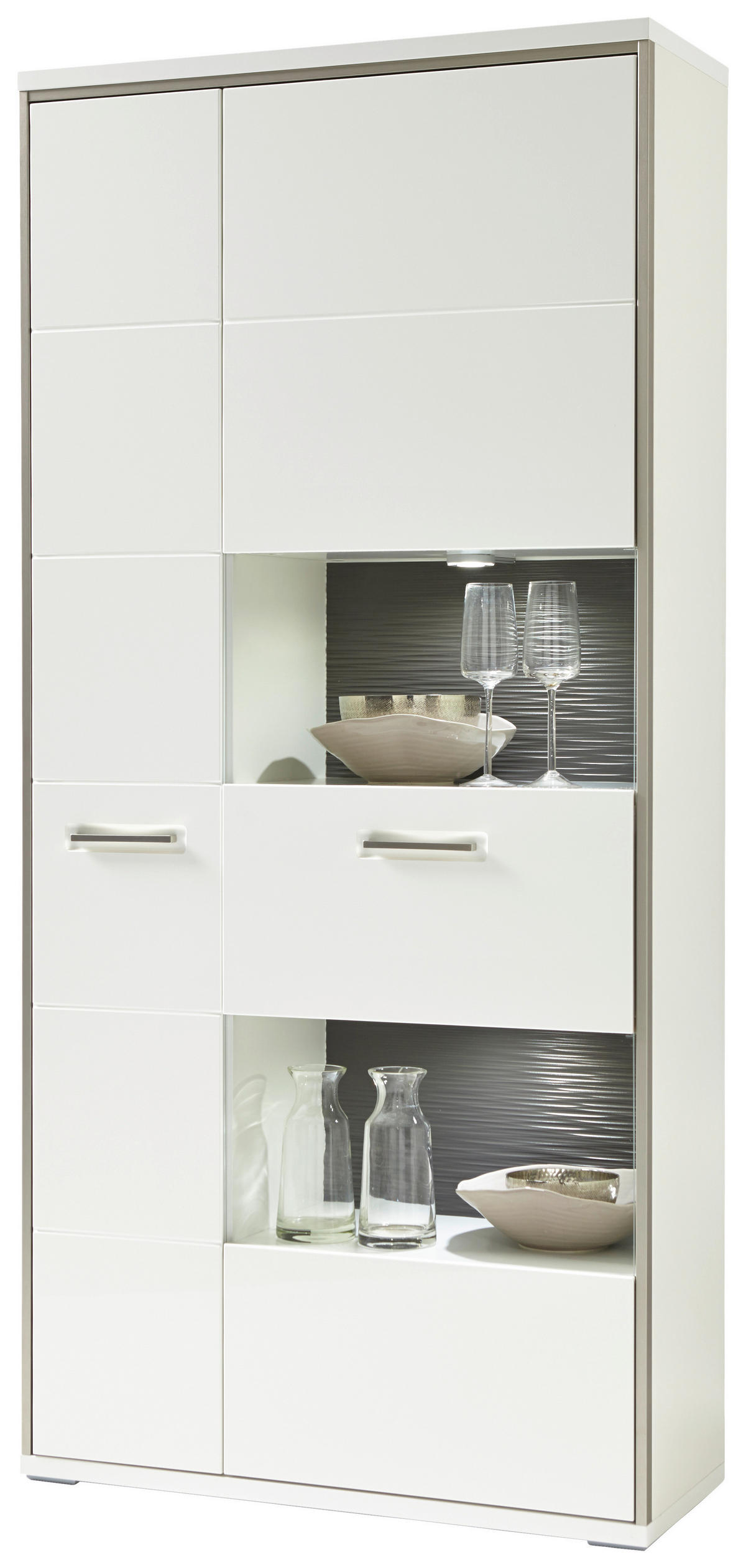 KOMBINACE VITRÍN, šedá, barvy stříbra, bílá, vysoce lesklá bílá, 94/201/38 cm - bílá/šedá, Design, kov/kompozitní dřevo (94/201/38cm) - Livetastic