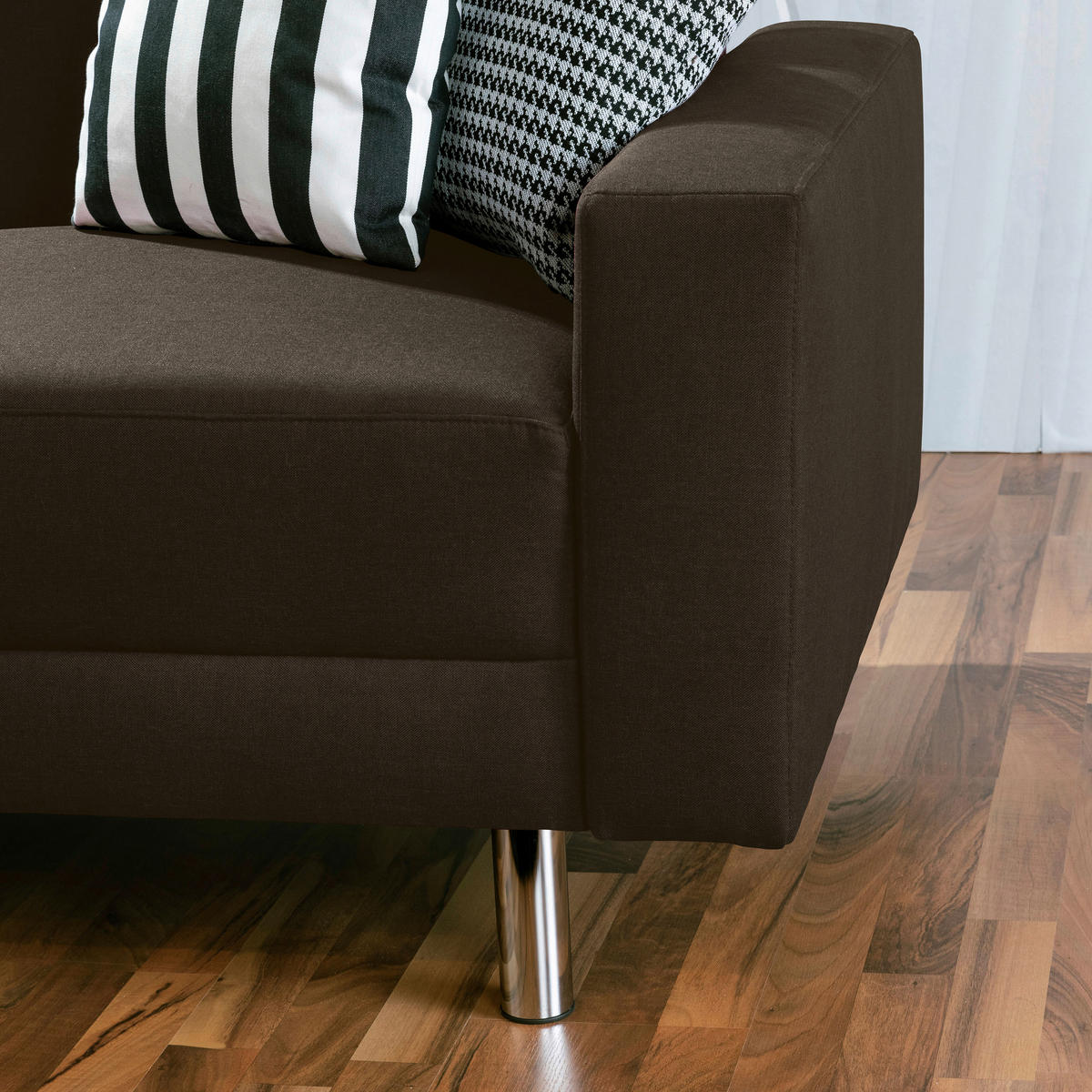 ECKSCHLAFSOFA inkl. Hocker in Braun Textil   - Chromfarben/Braun, Konventionell, Textil/Metall (152/230cm) - Max Winzer