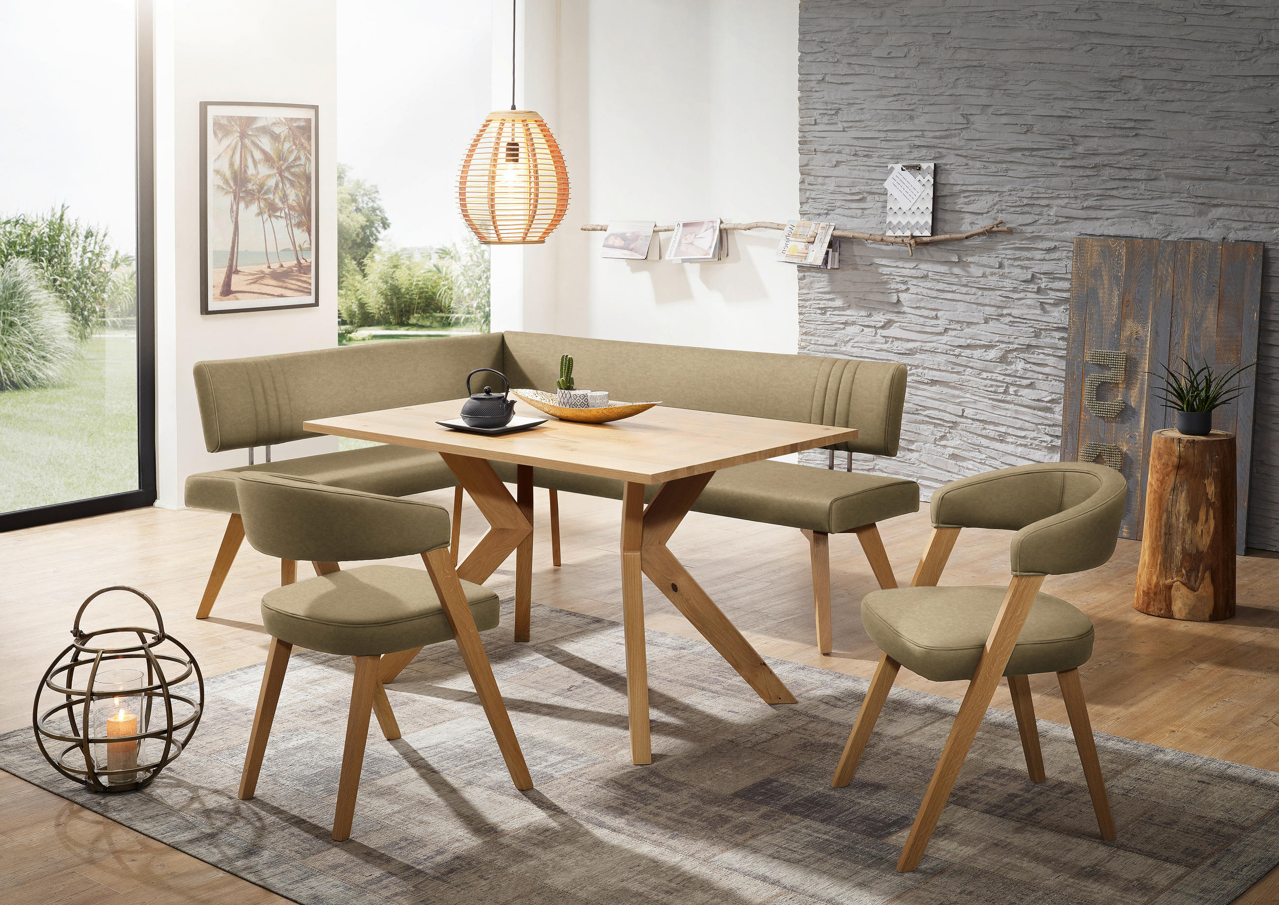 ECKBANK 160/170 cm  in Olivgrün, Wildeiche  - Wildeiche/Eichefarben, Design, Holz/Textil (160/170cm) - Venda