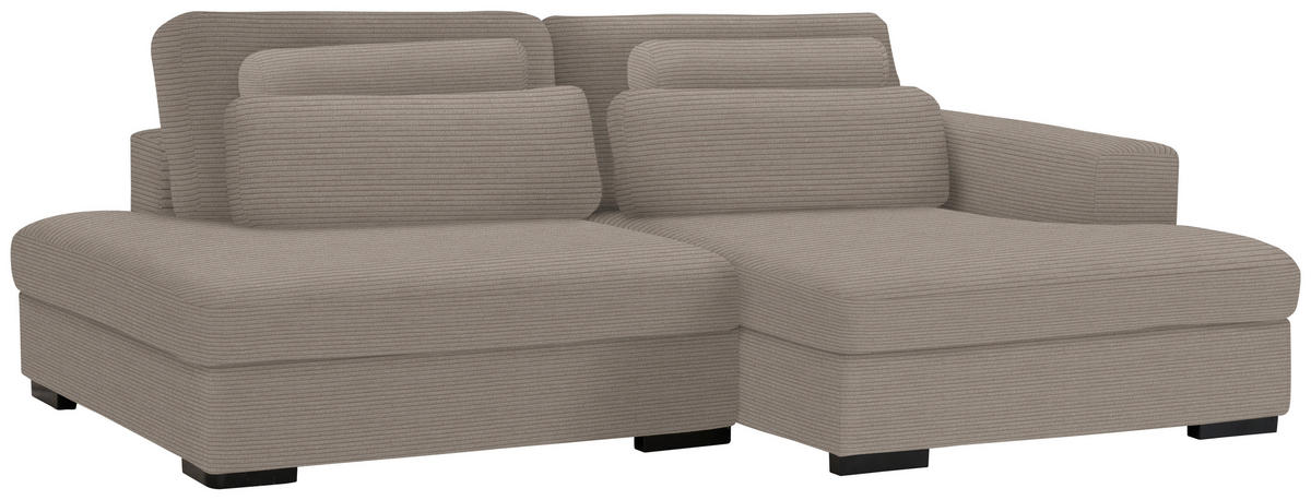 ECKSOFA in Cord, Velours Taupe  - Taupe/Schwarz, Design, Kunststoff/Textil (223/158cm) - Lomoco