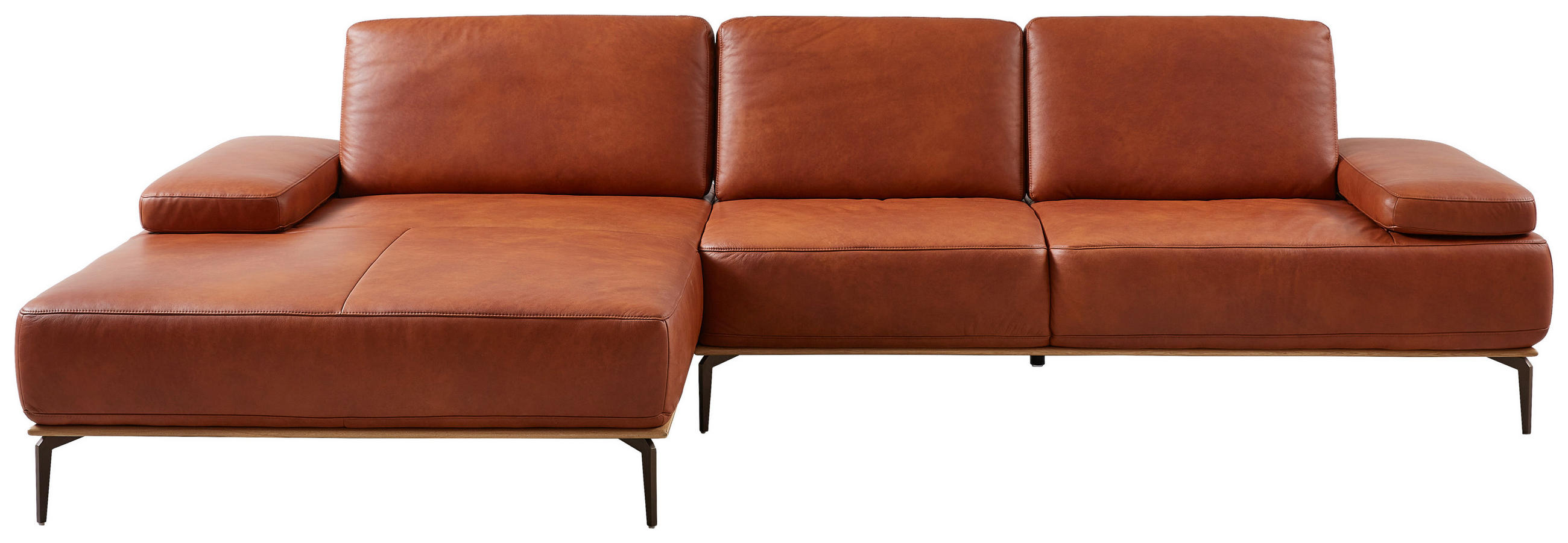 ECKSOFA in Echtleder Cognac  - Cognac/Bronzefarben, Design, Leder/Holz (176/314cm) - Valnatura