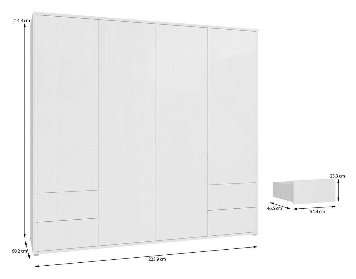 DREHTÜRENSCHRANK 224/214/60 cm,  in Weiß, Weiß Hochglanz, 4-türig  - Weiß Hochglanz/Weiß, Trend, Holzwerkstoff (224/214/60cm) - Carryhome