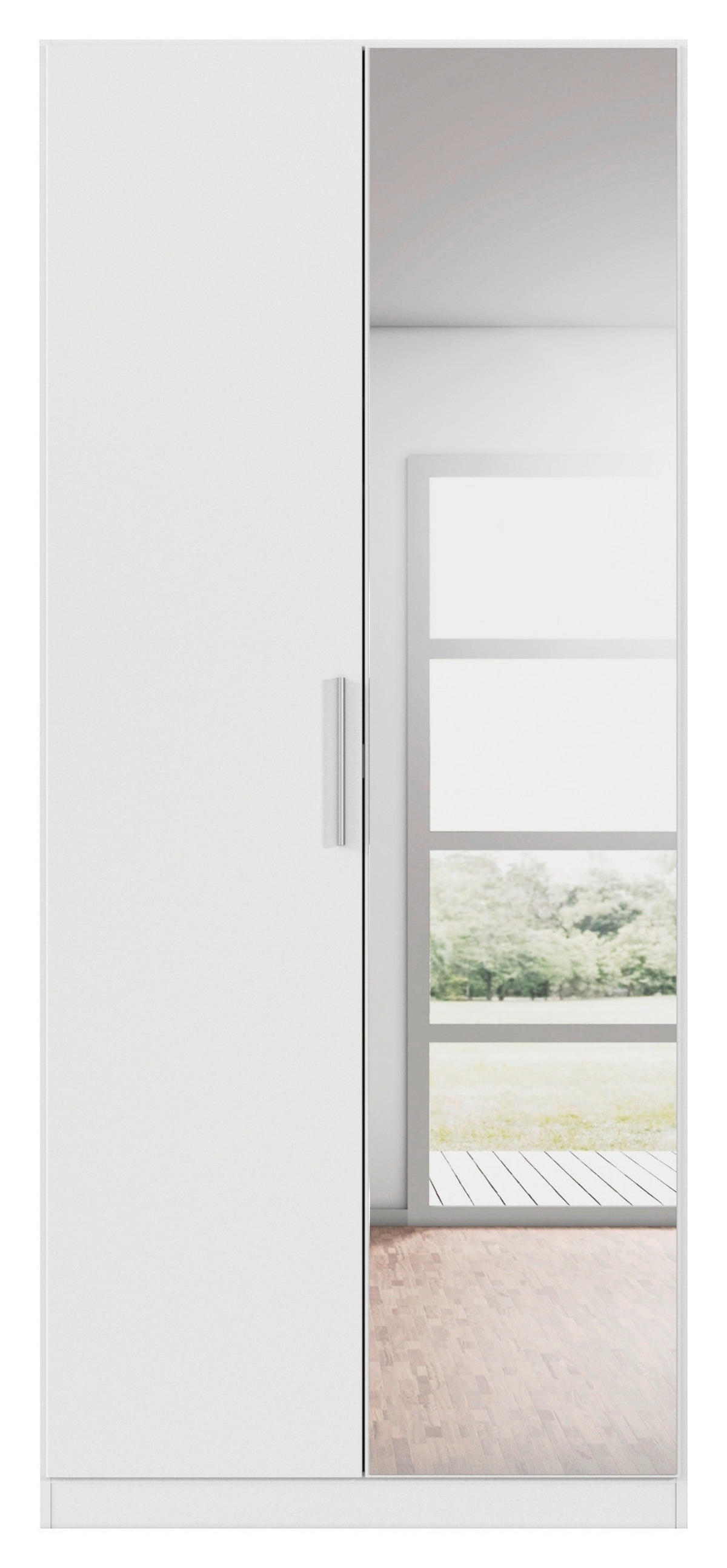 DREHTÜRENSCHRANK 91/210/54 cm,  in Weiß, 2-türig  - Alufarben/Weiß, KONVENTIONELL, Glas/Holzwerkstoff (91/210/54cm) - home24