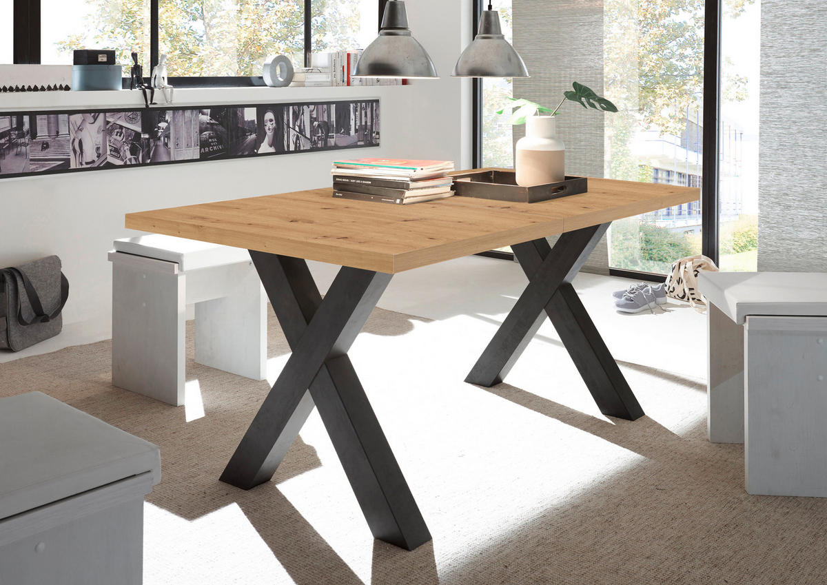 ESSTISCH Schwarz, Eiche Artisan rechteckig  ausziehbar, in verschiedenen Holzdekoren erhältlich  - Schwarz/Eiche Artisan, KONVENTIONELL, Holzwerkstoff (160-210/90/75cm) - Hom`in