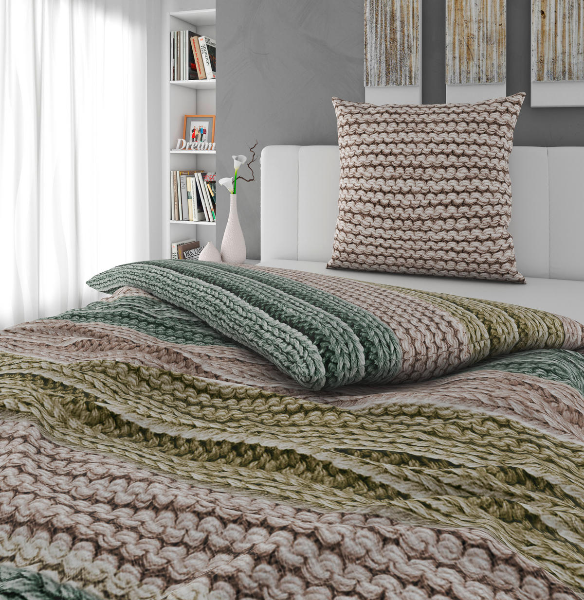 BETTWÄSCHE Cozy Knit Flanell 155/220 cm  - Grün, Design, Textil (155/220cm) - Novel