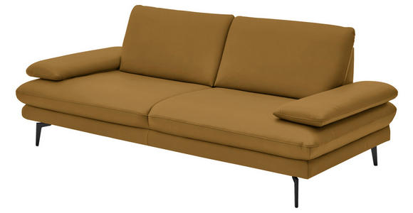 3-SITZER-SOFA in Leder Currygelb - Currygelb/Schwarz, Design, Leder/Metall (222/86/104cm) - Dieter Knoll