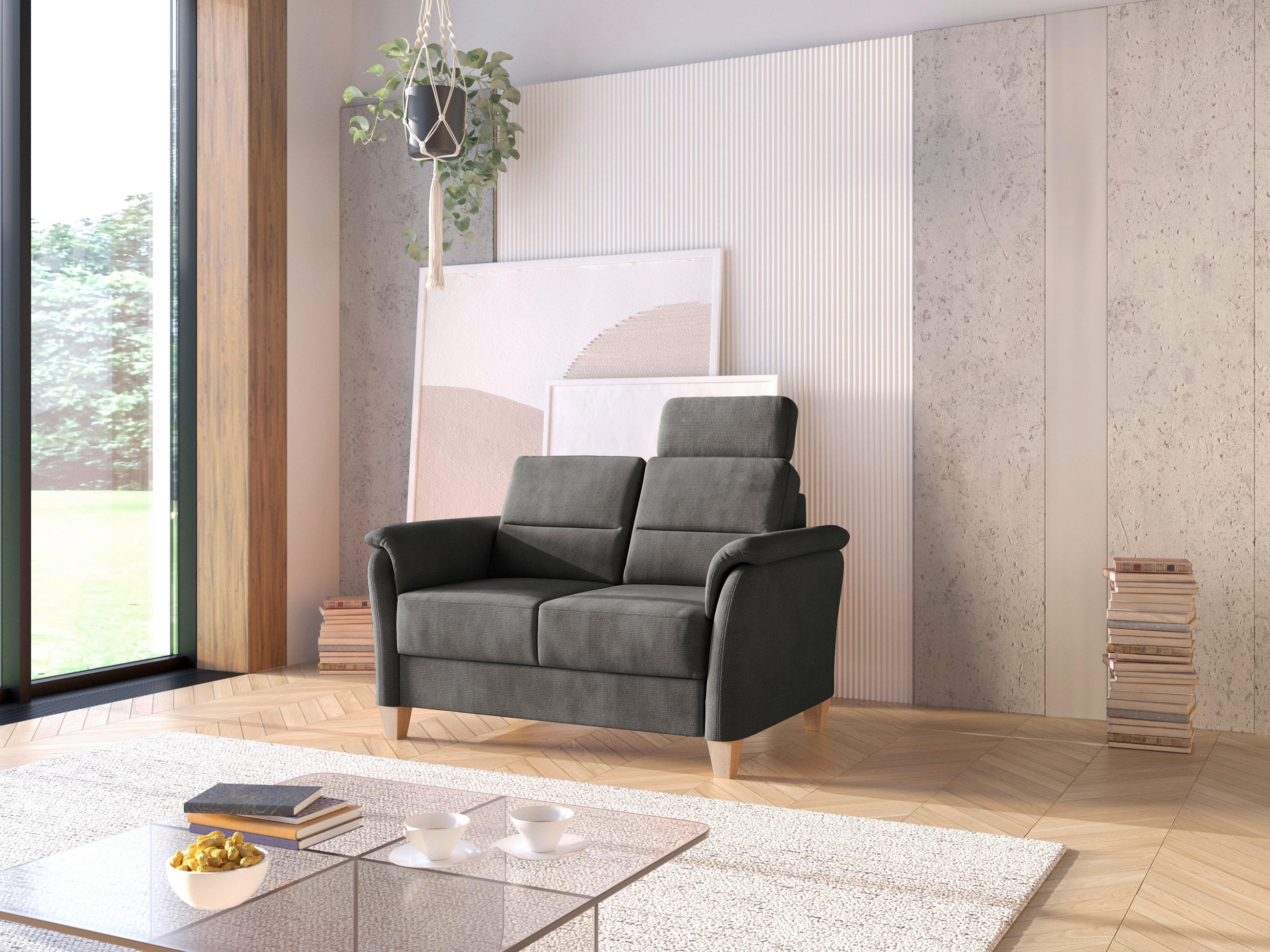 2-SITZER-SOFA in Flachgewebe Schwarz  - Eichefarben/Schwarz, KONVENTIONELL, Holz/Textil (149/89/89cm) - Sit & More